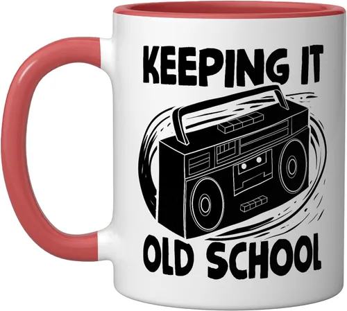 Vista 5 de Keeping It Old School 80s 90s Retro Cassette Radio Taza de cerámica, color negro y blanco