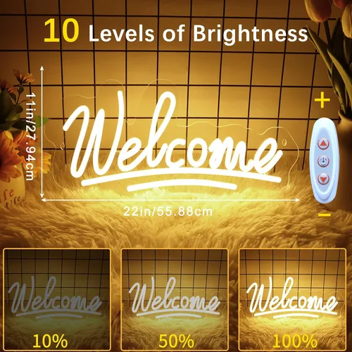 Vista 3 de Letreros de neón de bienvenida para negocios, luz eléctrica para interiores, luz de neón brillante para decoración de pared, luz LED creativa