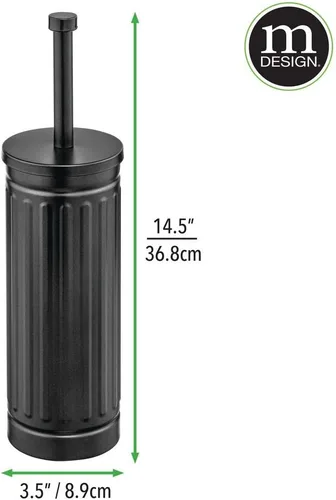 Vista 7 de mDesign Cepillo de inodoro compacto de metal, cubo de basura rectangular, cubo de basura/cubo de reciclaje combinado para limpieza y almacenamiento
