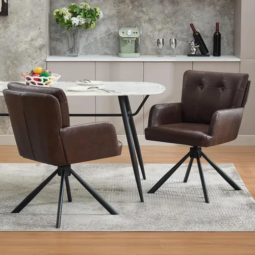 Vista 10 de WUTUTUEE Silla de comedor de piel sintética, moderna, cómoda, giratoria, silla de comedor tapizada con respaldo medio, silla de escritorio sin