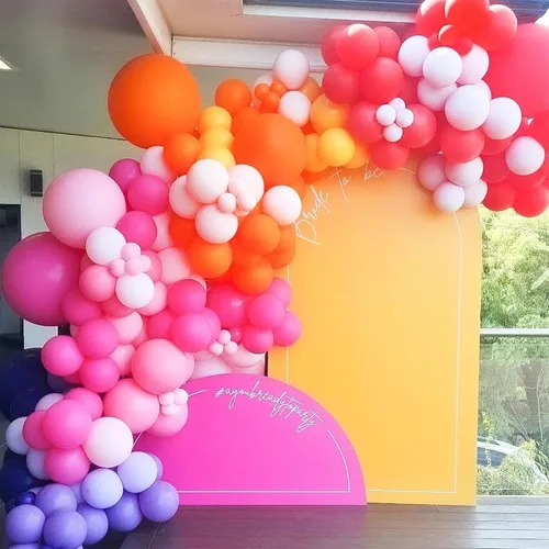 Vista 5 de Kit de arco de guirnalda de globos rosados, kit de arco de globos de color rosa, amarillo y naranja, globos de látex para fiesta de cumpleaños, baby