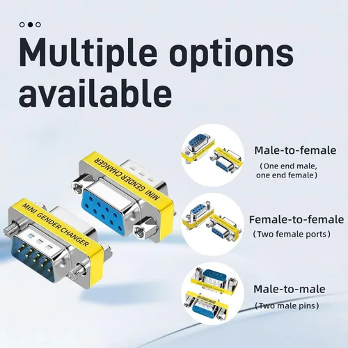 Vista 8 de Adaptador de módem nulo de conector db9, adaptador VGA serie de 9 pines RS232 db9 cambiador de género, para transferencia de datos de computadora