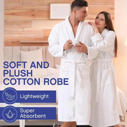 Vista 3 de Jmr Terry Cloth Robes for Women & Men - Lightweight Cotton Bathrobe - Spa-Quality White Cotton Robe for After Shower