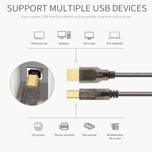 Vista 4 de Cable de impresora USB Cable escáner de 6 pies de alta velocidad A macho a B macho cable para HP, Canon, Epson, Dell, Samsung, etc