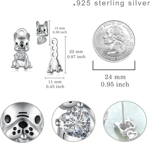 Vista 4 de YorkieFrench Bulldog Earrings 925 Sterling Silver Dog Earrings for Women Dog Jewelry Gifts for Women
