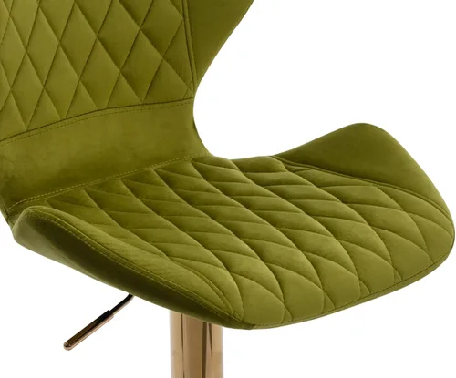 Vista 7 de Juego de 2 taburetes de bar de terciopelo ajustables verdes con patas doradas, modernas sillas de bar giratorias para isla de cocina, comedor, bar