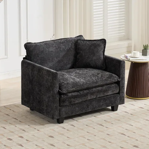 Vista 94 de Sofá seccional modular verde de 111.5", sofás seccionales grandes de 3 plazas para sala de estar, sofá nube oversized de tela chenille con otomana