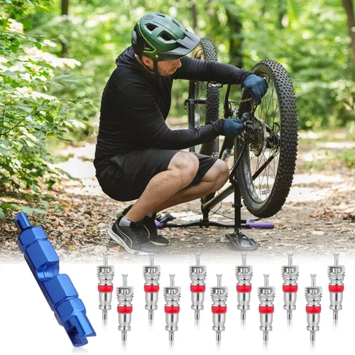 Vista 5 de Savita Kit de bicicleta con núcleo de válvula, núcleo de válvula de acero inoxidable para neumáticos, herramienta de extracción de núcleos