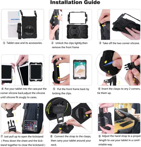 Vista 8 de BRAECN Funda para Samsung Galaxy Tab S5e de 10.5 pulgadas 2019, resistente a prueba de golpes con soporte giratorio 360/correa de mano y correa