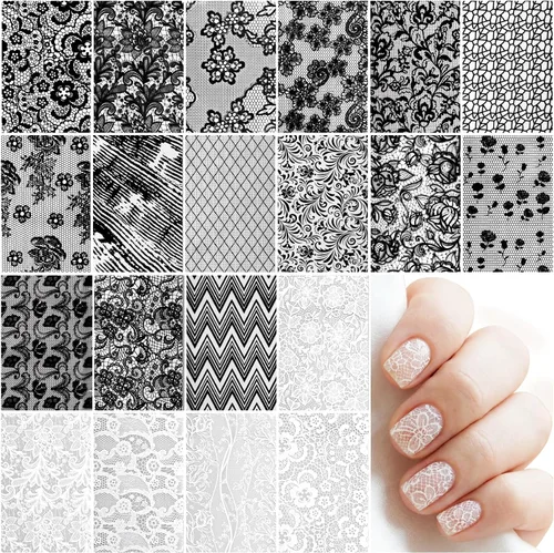 Vista 12 de SmallCat 20 rollos de papel de aluminio de transferencia de uñas, lámina de uñas de encaje, calcomanías de uñas de flores, arte de uñas