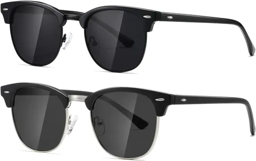 Vista 15 de AEVOGUE Semi Rimless Polarized Sunglasses for Women Men, AE0369 2 Pack Negro brillante y negro mate C1