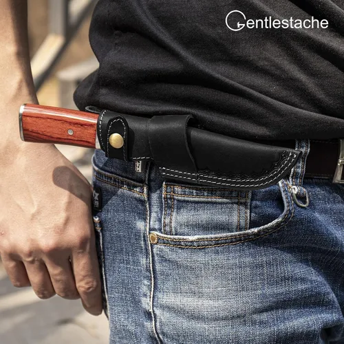 Vista 3 de Funda Horizontal para Cuchillo de Cinturón Gentlestache, Funda de Extraccion Compacta EDC en Negro