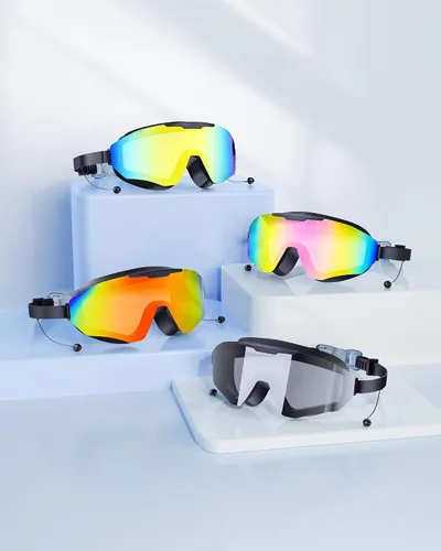 Vista 7 de Gafas de natación con tapones para los oídos, gafas de natación antivaho y anti UV de visión amplia, lentes UV de 3 colores para hombres, mujeres
