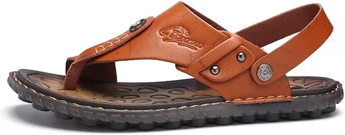 Vista 2 de Sandalias para hombre para interiores y exteriores, chanclas de playa, informales, de cuero, sin cordones, dos usos, pantuflas atléticas, suaves