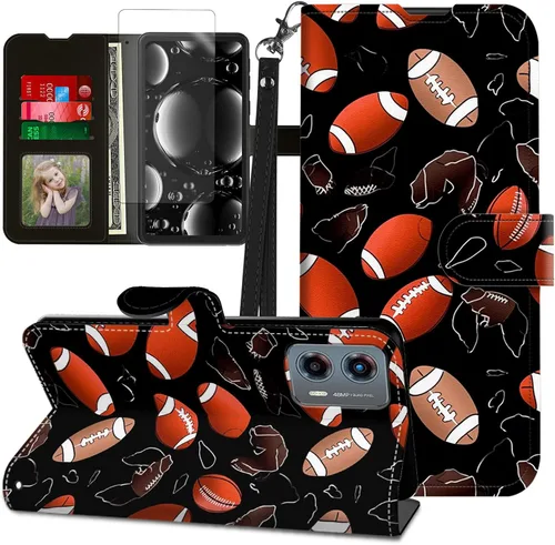 Vista 330 de Funda para Motorola Edge 2022 con protector de pantalla, soporte y tarjetero y correa para la muñeca, funda magnética para Moto Edge 2022 5G UW Lobo