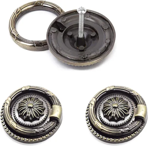 Vista 8 de Tiradores de cajones antiguos de bronce de 1.77 pulgadas para gabinete, 6 paquetes Anillos de tracción, manijas redondas para cajones, perilla