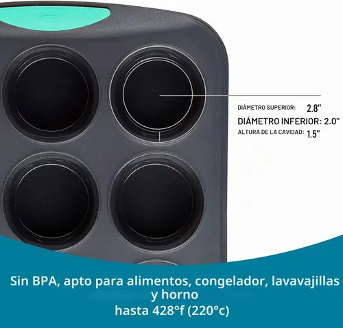 Vista 5 de Trudeau Structure - Molde de silicona para magdalenas, 12 tazas, silicona flexible con forro duro para mantener la forma, antiadherente, sin BPA