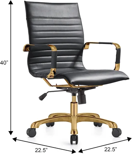 Vista 3 de LeisureMod Harris Silla de oficina con almohadilla suave, silla ejecutiva de piel sintética con base de acero dorado, altura ajustable, bloqueo