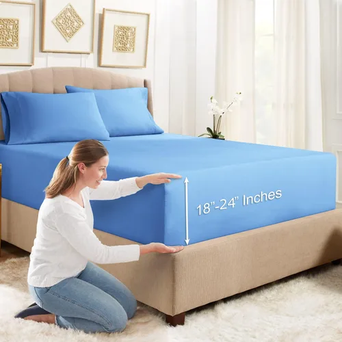 Vista 28 de Empyrean Bedding - Sábanas bajeras tamaño Queen, con sábana de cajón extra profunda – Juego de sábanas bajeras extra profundas, de 24 pulgadas