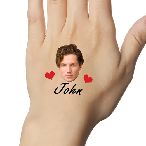 Vista 3 de YesCustom Tatuajes temporales personalizados con nombre, corazones de amor, tatuaje de cara falsa personalizada con foto para mujeres y hombres