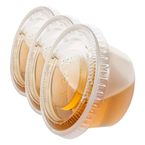 Vista 8 de TashiBox Juego de 100 vasos de plástico desechables con tapas, vasos de chupito de gelatina para soufflé
