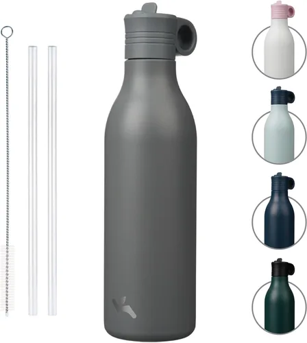 Vista 27 de Konokyo Botella de agua de acero inoxidable de 12 onzas con popote, botella de agua de viaje de metal aislada, reutilizable y a prueba de fugas, sin