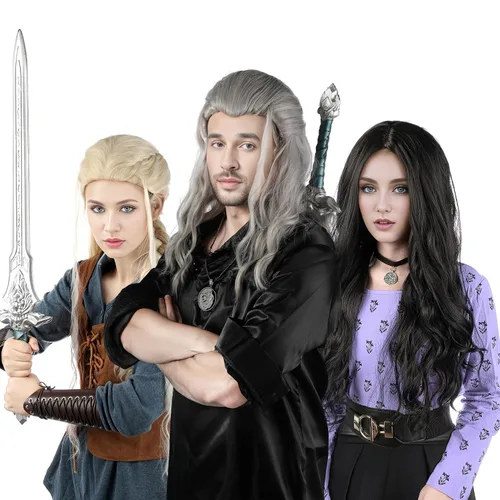 Vista 6 de MUPUL Peluca rubia larga trenzada para disfraz de ciri, para mujer, fiesta de Halloween, cosplay, accesorios de disfraz