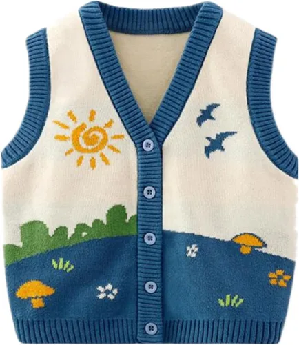 Vista 5 de Chaleco de suéter unisex para bebé con cuello en V y mangas sin costuras de algodón suave Cárdigan Oso Albaricoque