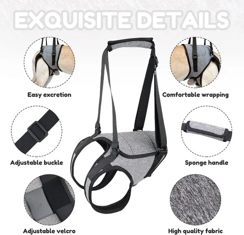 Vista 3 de Arnés de elevación para perros, para perros pequeños, medianos y grandes, arnés de apoyo para patas traseras, arnés acolchado suave ajustable