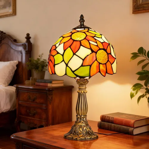 Vista 19 de Lámpara de mesa pequeña estilo Tiffany, lámpara de vidrio teñido antiguo de 5 pulgadas, lámpara de mesa de noche para escritorio, para dormitorio