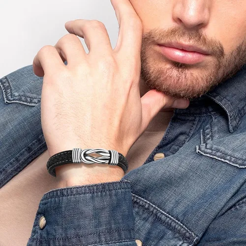 Vista 3 de Brown Braided Leather Stainless Steel Infinity Bracelets Lettering Love You Forever Gifts for Son Grandson Husband Boyfriend Brother Always Linked