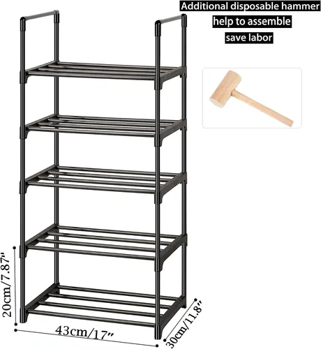Vista 3 de OYREL Zapatero de metal resistente, organizador de zapatos estrecho, estante de zapatos de 5 niveles para armarios, espacio pequeño