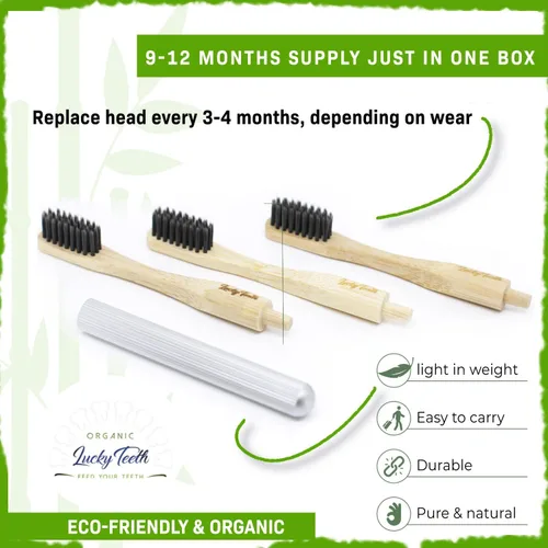 Vista 2 de Cepillo de dientes de bambú reemplazable con mango de aluminio, sin BPA, cerdas suaves Respetuoso con el medio ambiente, biodegradable