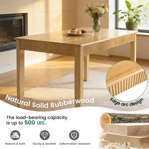Vista 5 de Mesa de comedor de madera maciza de 31.5 pulgadas para 2, mesa rectangular moderna de madera real, diseño acanalado de mediados de siglo