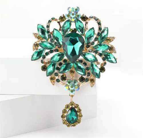 Vista 6 de Broche de diamantes de imitación de cristal austriaco para novia, vintage, flores elegantes para mujeres y hombres, broches de tono dorado