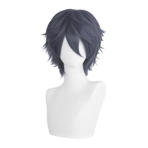Vista 19 de COSPLAZA Peluca corta negra para cosplay con puntas esponjosas, resistente al calor, pelo sintético para emo Negro