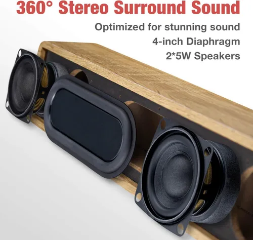 Vista 8 de MICA - Altavoces para computadora, barra de sonido vintage con cable, mini barra de sonido de madera retro, altavoces de PC alimentados por USB