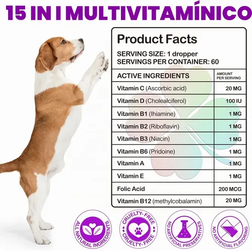 Vista 7 de Gotas multivitamínicas 15 en 1 para perros, gotas multivitamínicas líquidas