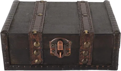 Vista 8 de Cofre de madera con cerradura Pequeña caja de almacenamiento decorativa de la vendimia