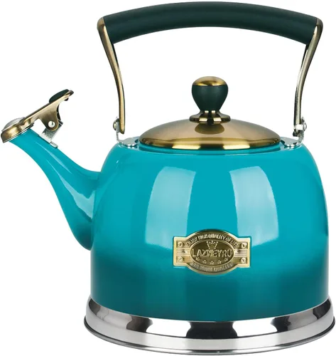 Vista 14 de Hervidor de té de acero inoxidable para estufa con mango ergonómico a prueba de calor y silbato de 2.5 cuartos
