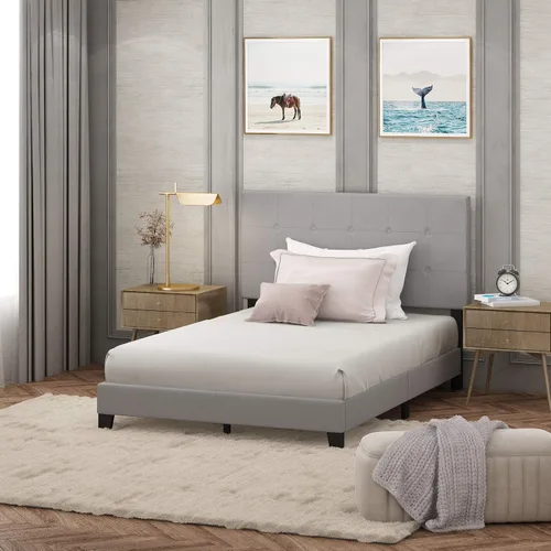 Vista 17 de Furinno Laval Marco de Cama Plataforma Tapizado con Botones Penachos, Individual, Glacier