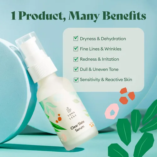 Vista 7 de LUMA & LEAF Clear Slate - Suero de niacinamida para la cara, enrojecimiento y alivio del acné con bakuchiol y aloe vera, suero facial vegano