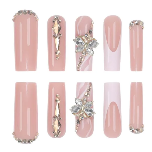 Vista 7 de Uñas postizas francesas a presión, uñas postizas largas de acrílico con forma de ataúd de cobertura completa, uñas postizas de bailarina