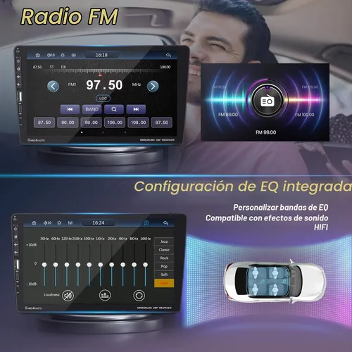 Vista 8 de Radio estéreo para automóvil DIN de 9 pulgadas con Apple CarPlay Android Auto, pantalla táctil IPS 1024 x 600, Bluetooth 5.2, radio de coche FM