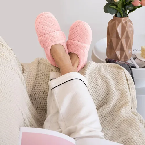 Vista 6 de LazyStep Pantuflas de interior ajustables con espalda cerrada para mujer con espuma viscoelástica acogedora y rizo en todo el cuerpo