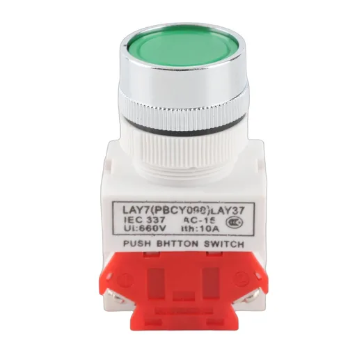 Vista 8 de Interruptor momentáneo, reinicio automático interruptor de botón de cabeza plana 0.866 in montaje LAY37-11BN (verde)