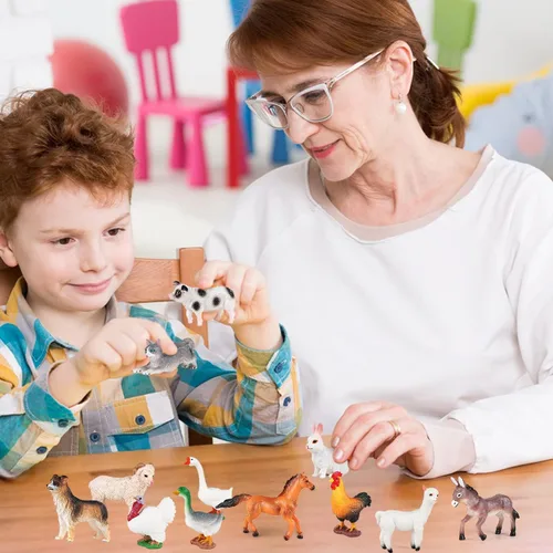 Vista 6 de SIENON Juego de 12 piezas de figuras de animales de granja, mini juguetes de plástico realistas para niños, juego educativo de animales de granja
