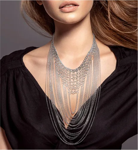 Vista 2 de Badgley Mischka Collar para mujer, elegante cadena de bordillo, collar de babero, joyería de disfraz