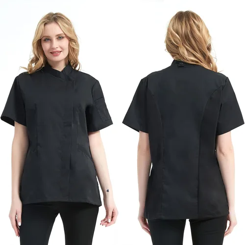 Vista 2 de TOPTIE Chaqueta de chef de manga corta para mujer