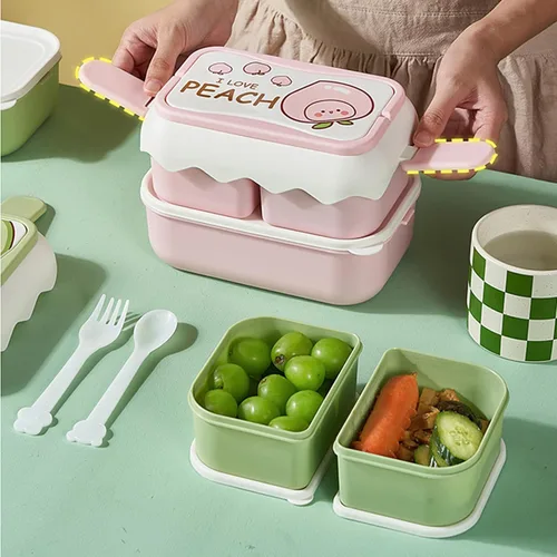 Vista 7 de TOPINCN Cajas de almuerzo para microondas de dibujos animados lindos, contenedor independiente del compartimiento, contenedores plásticos apilables